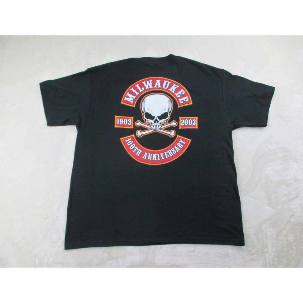 VINTAGE Milwaukee Shirt Mens Extra Large Black Skull 100th Anniversary 2003*‎
